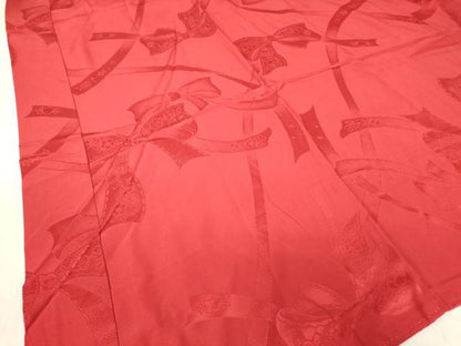 平和屋着物●振袖用長襦袢　無双仕立て　半襟刺繍　リボン　舞蝶文　金糸　正絹　逸品　DABC3570az