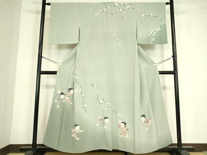 平和屋着物●訪問着　友禅　作家物　童子遊び　正絹　逸品　DABC3577az