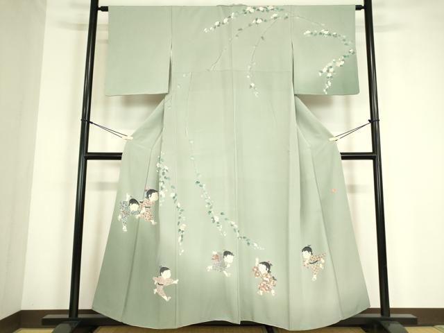 平和屋着物●訪問着　友禅　作家物　童子遊び　正絹　逸品　DABC3577az