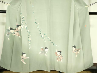 平和屋着物●訪問着　友禅　作家物　童子遊び　正絹　逸品　DABC3577az