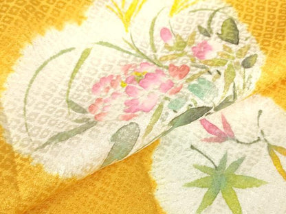 平和屋着物●振袖用長襦袢　無双仕立て　絞り　花丸文　手描き　正絹　逸品　DABC3578az