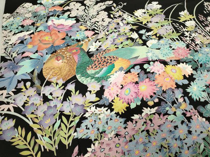 平和屋着物●豪華黒留袖　友禅　作家物　尾長鳥花文　正絹　逸品　DABC3579az