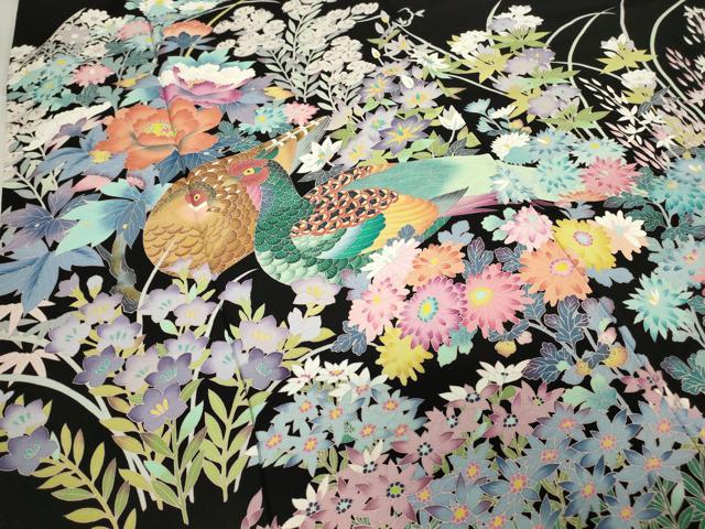 平和屋着物●豪華黒留袖　友禅　作家物　尾長鳥花文　正絹　逸品　DABC3579az