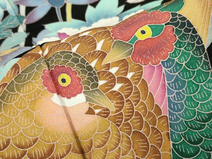 平和屋着物●豪華黒留袖　友禅　作家物　尾長鳥花文　正絹　逸品　DABC3579az