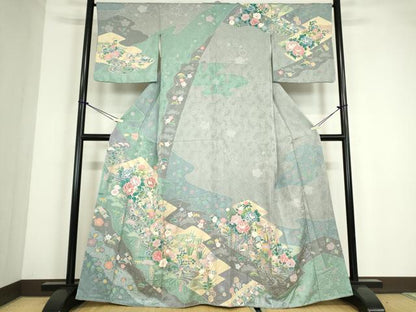平和屋着物●訪問着　鴛鴦牡丹文　金彩　正絹　逸品　DABC3580az