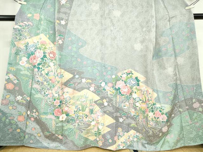平和屋着物●訪問着　鴛鴦牡丹文　金彩　正絹　逸品　DABC3580az