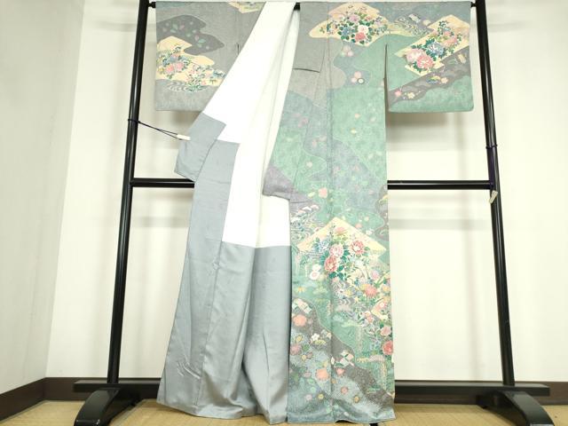 平和屋着物●訪問着　鴛鴦牡丹文　金彩　正絹　逸品　DABC3580az