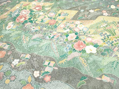 平和屋着物●訪問着　鴛鴦牡丹文　金彩　正絹　逸品　DABC3580az