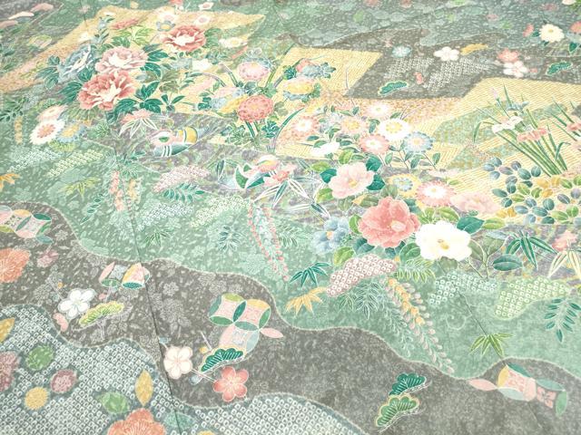 平和屋着物●訪問着　鴛鴦牡丹文　金彩　正絹　逸品　DABC3580az