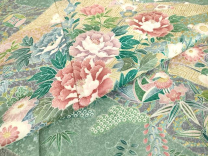 平和屋着物●訪問着　鴛鴦牡丹文　金彩　正絹　逸品　DABC3580az