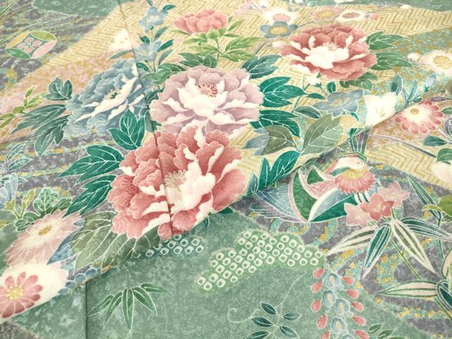 平和屋着物●訪問着　鴛鴦牡丹文　金彩　正絹　逸品　DABC3580az