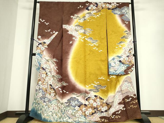 平和屋着物●豪華振袖　雲取り舞桜文　暈し染め　金彩　銀通し地　三越扱い　正絹　逸品　DABC3581az