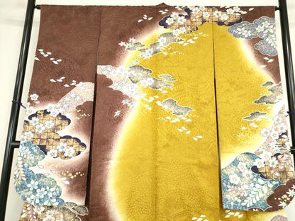 平和屋着物●豪華振袖　雲取り舞桜文　暈し染め　金彩　銀通し地　三越扱い　正絹　逸品　DABC3581az