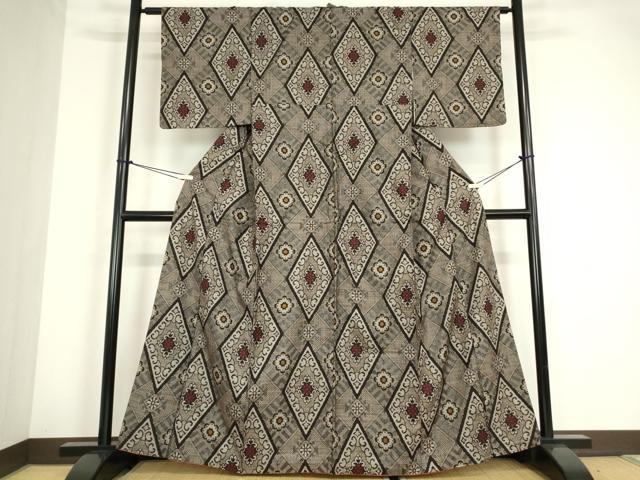 平和屋着物●本場大島紬　龍郷絣　菱花文　正絹　逸品　DABC3582az