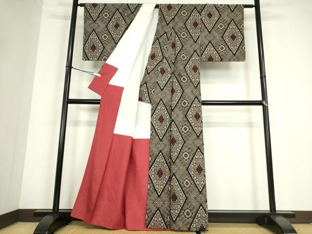 平和屋着物●本場大島紬　龍郷絣　菱花文　正絹　逸品　DABC3582az