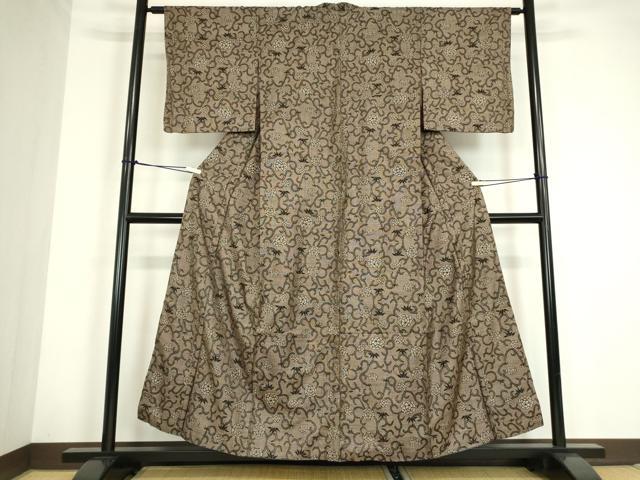 平和屋着物●本場大島紬　割込み絣　牡丹唐草文　正絹　逸品　DABC3583az