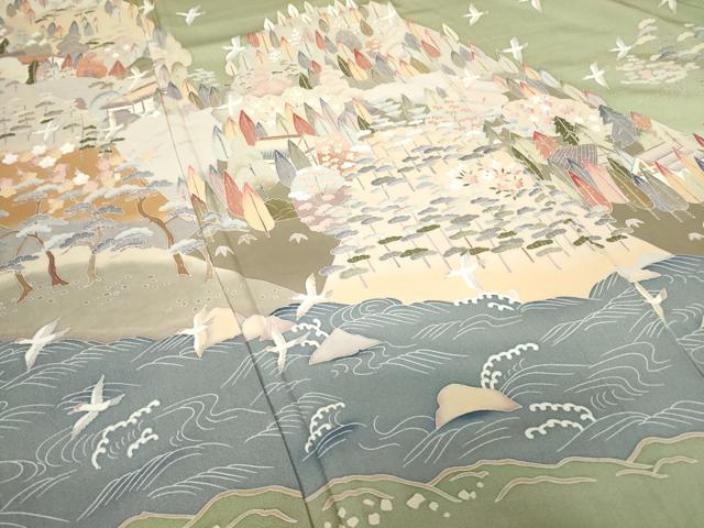 平和屋着物●高級染元　粋峰　林芳夫　京加賀友禅　色留袖　水辺風景樹林文　正絹　逸品　未使用　DABC3584az