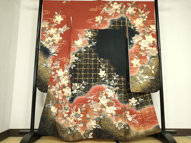 平和屋着物●豪華振袖　駒刺繍　橘　暈し染め　金彩　正絹　逸品　DABC3586az
