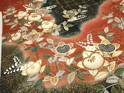 平和屋着物●豪華振袖　駒刺繍　橘　暈し染め　金彩　正絹　逸品　DABC3586az