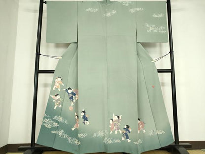 平和屋着物●十日町友禅作家　関口遼一　訪問着　童子　暈し染め　正絹　逸品　DABC3589az