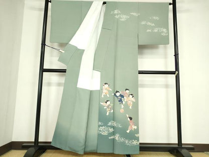 平和屋着物●十日町友禅作家　関口遼一　訪問着　童子　暈し染め　正絹　逸品　DABC3589az