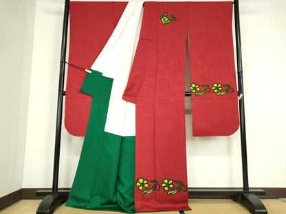平和屋着物●ファッションデザイナー　MICHIKO LONDON　コシノミチコ　振袖　ろうけつ染め　花唐草文　正絹　逸品　DABC3590az
