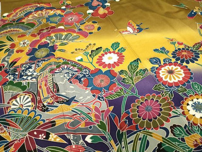 平和屋着物●豪華振袖　型染め　松竹梅　飛鶴吉祥花蝶文　暈し染め　正絹　逸品　DABC3591az