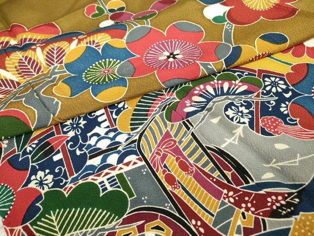 平和屋着物●豪華振袖　型染め　松竹梅　飛鶴吉祥花蝶文　暈し染め　正絹　逸品　DABC3591az
