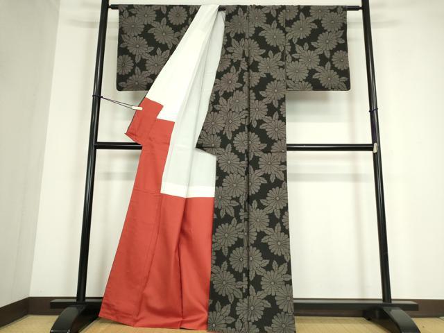 平和屋着物●本場大島紬　9マルキ　純泥染　菊尽くし　黒地　福原紬工房謹製　証紙付き　正絹　逸品　未使用　DABC3594az