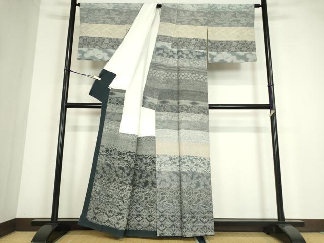 平和屋着物●訪問着　江戸小紋　伝統工芸相良彫型絵染　作家物　枝花舞蝶文　反端付き　正絹　逸品　DABC3595az