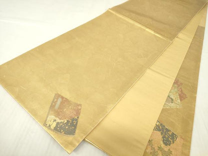 平和屋着物▼太鼓柄袋帯 螺鈿箔 冊子花文 金彩 正絹 逸品 DABC3611az