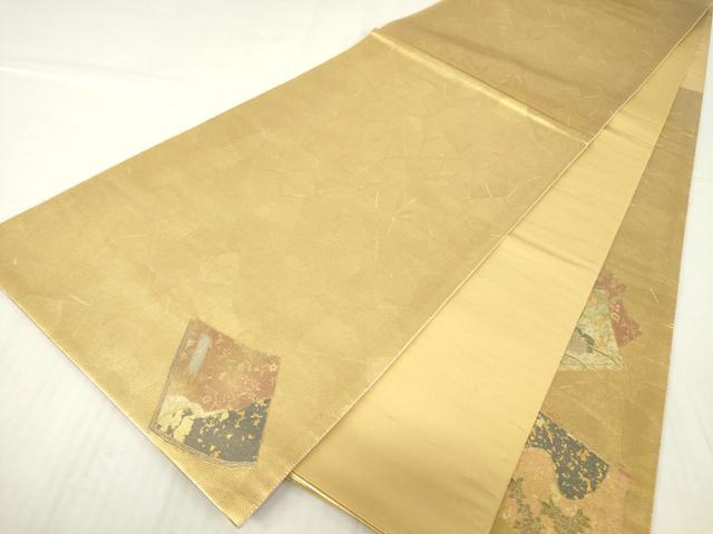 平和屋着物▼太鼓柄袋帯 螺鈿箔 冊子花文 金彩 正絹 逸品 DABC3611az