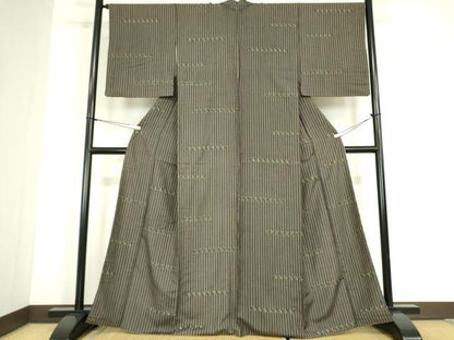 平和屋着物●上質な小紋　紬地　変わり縞　正絹　逸品　DABC3619az