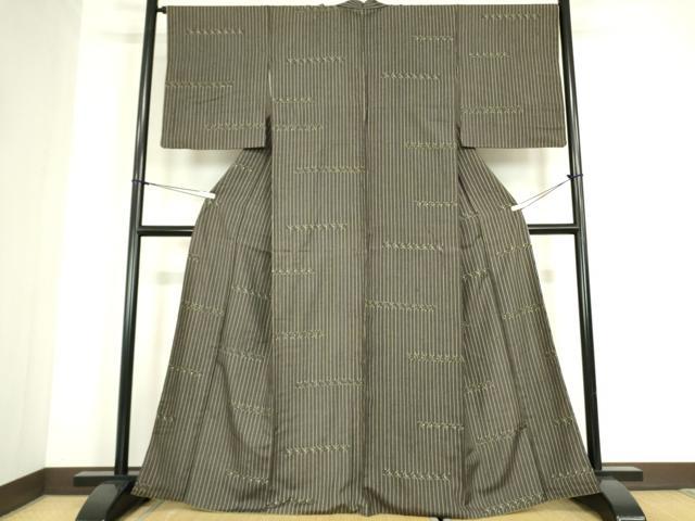 平和屋着物●上質な小紋　紬地　変わり縞　正絹　逸品　DABC3619az