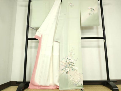 平和屋着物●訪問着　友禅　枝花文　暈し染め　正絹　逸品　DABC3620az