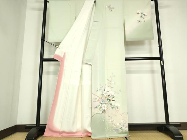 平和屋着物●訪問着　友禅　枝花文　暈し染め　正絹　逸品　DABC3620az