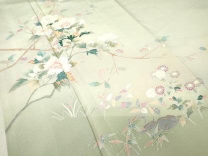 平和屋着物●訪問着　友禅　枝花文　暈し染め　正絹　逸品　DABC3620az