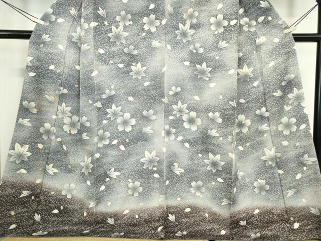 平和屋着物●訪問着　駒刺繍　楓に舞桜　暈し染め　金彩　正絹　逸品　DABC3630az