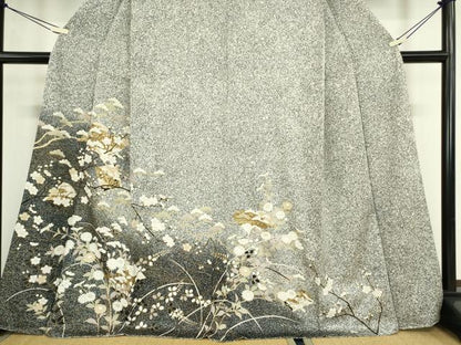 平和屋着物●訪問着　色紙枝花文　たたき染め　金彩　正絹　逸品　DABC3631az