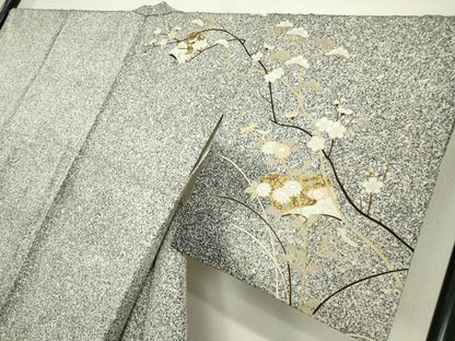 平和屋着物●訪問着　色紙枝花文　たたき染め　金彩　正絹　逸品　DABC3631az