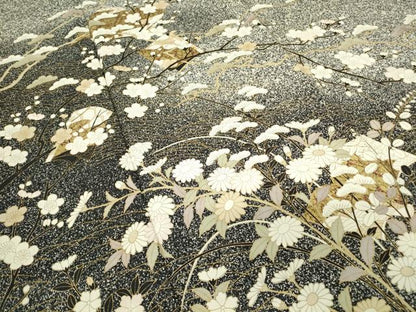 平和屋着物●訪問着　色紙枝花文　たたき染め　金彩　正絹　逸品　DABC3631az