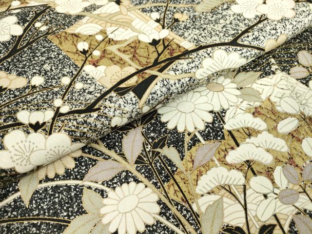 平和屋着物●訪問着　色紙枝花文　たたき染め　金彩　正絹　逸品　DABC3631az