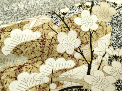 平和屋着物●訪問着　色紙枝花文　たたき染め　金彩　正絹　逸品　DABC3631az