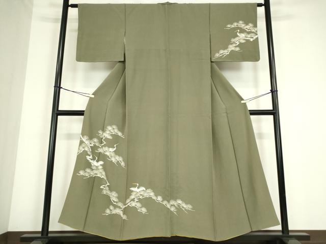 平和屋着物●訪問着　松に休み鳥　正絹　逸品　DABC3635az