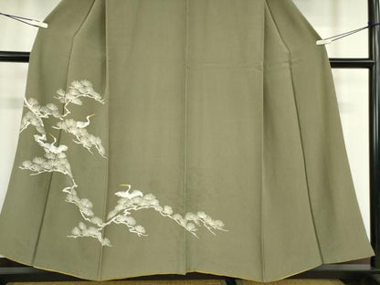 平和屋着物●訪問着　松に休み鳥　正絹　逸品　DABC3635az