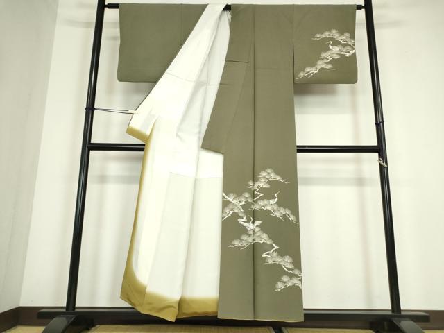 平和屋着物●訪問着　松に休み鳥　正絹　逸品　DABC3635az