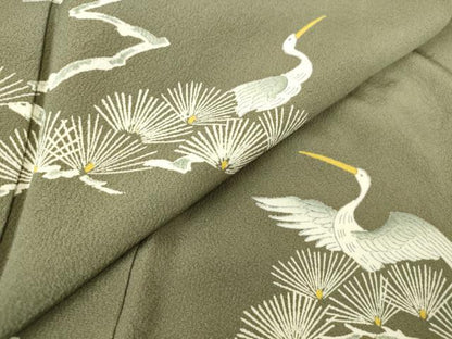 平和屋着物●訪問着　松に休み鳥　正絹　逸品　DABC3635az