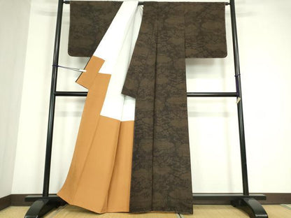 平和屋着物●結城紬　雲取り花文　80亀甲　正絹　逸品　未使用　DABC3638az