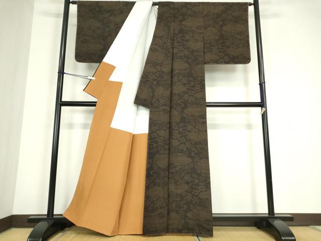 平和屋着物●結城紬　雲取り花文　80亀甲　正絹　逸品　未使用　DABC3638az