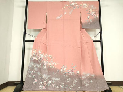 平和屋着物●訪問着　友禅　枝花文　暈し染め　正絹　逸品　DABC3639az